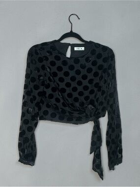 Isla Sheer Black Polkadot Velvet Wrap Top NWOT